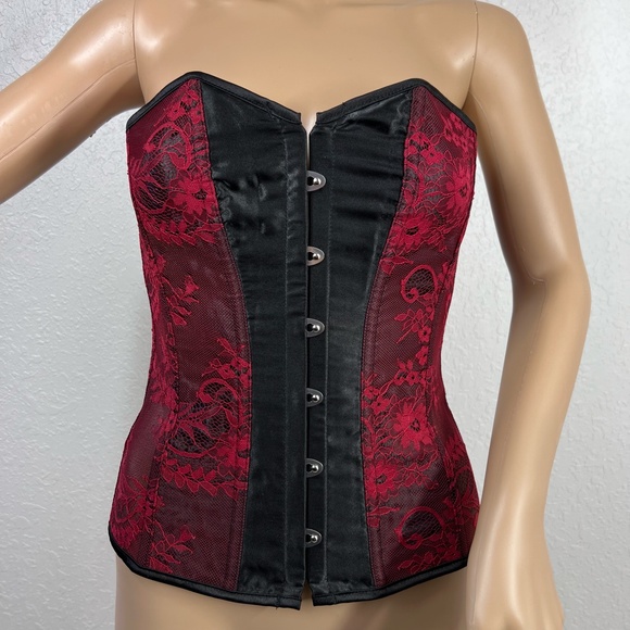 Adore Me Red Lace Overlay Black, Corset, Adjustable Y2K Goth Grunge Fairy - Picture 3 of 5